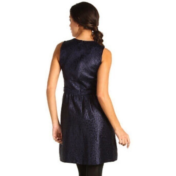 Theory Mildra Linden Fit & Flare Wool Blend Dress Navy Blue Textured Size 6 - Picture 4 of 13